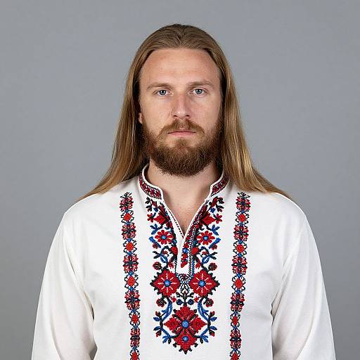 Portrait of Man in Embroidered Shirt