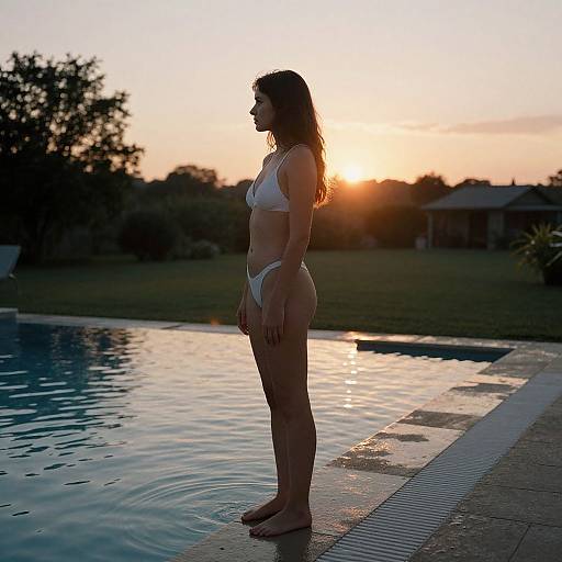 Woman by Sunset Poolside Vintage Film