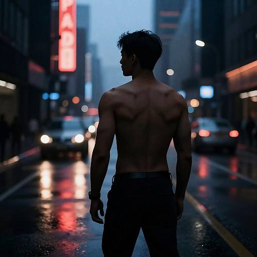 Muscular Man in Neon Urban Scene