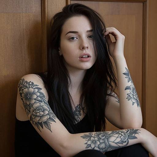 Young Woman with Floral Tattoos
