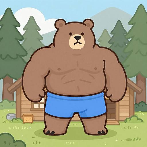 Muscular Bear in Cozy Cabin Setting