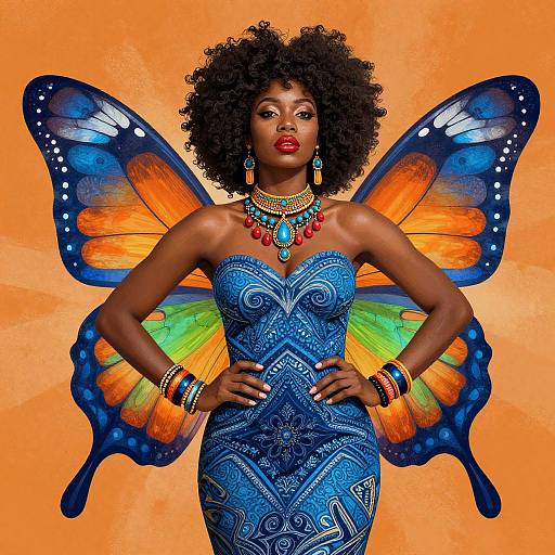Confident African Woman with Butterfly Wings