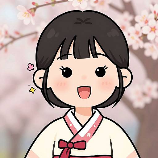 Playful Asian Woman in Hanbok