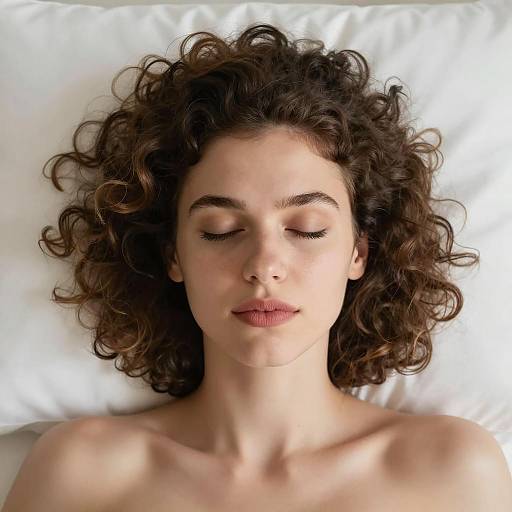 Serene Woman with Curly Hair on Pillow