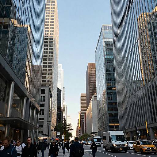 Bustling City Street with Skyscrapers