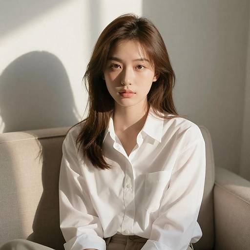 Sunlit Portrait of Woman on Couch