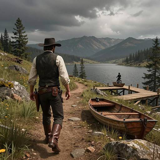 Cinematic Cowboy Chase in Stormy Landscape