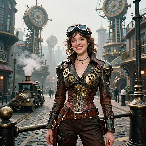 Steampunk Portrait in Cinematic Cityscape