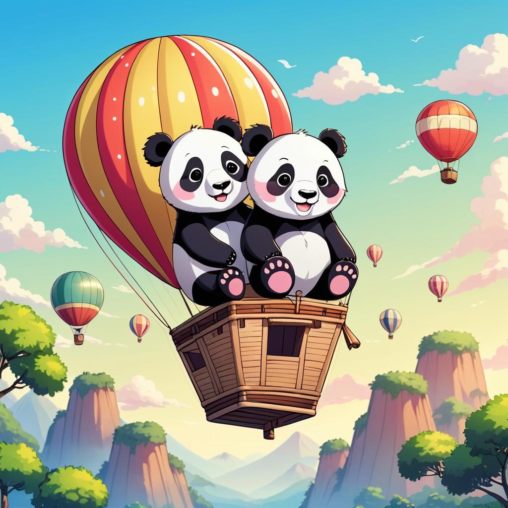 Adorable Pandas in Balloon Adventure