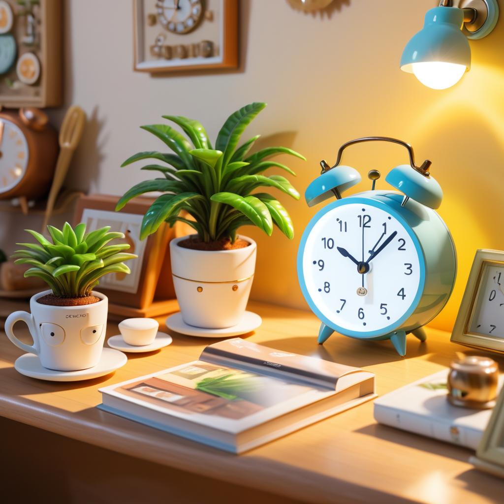 Cheerful Alarm Clock in Cozy Bakery