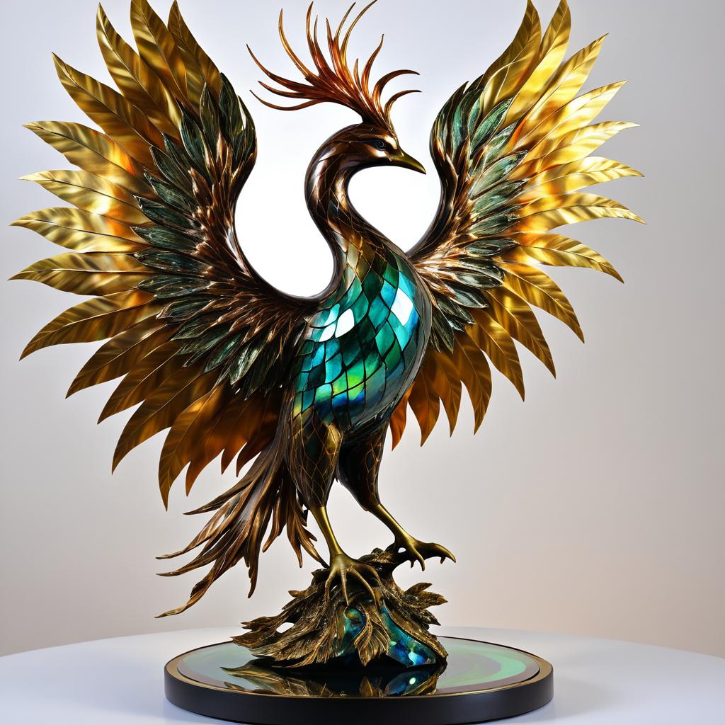 Surreal Phoenix Sculpture in Bronze and Glass