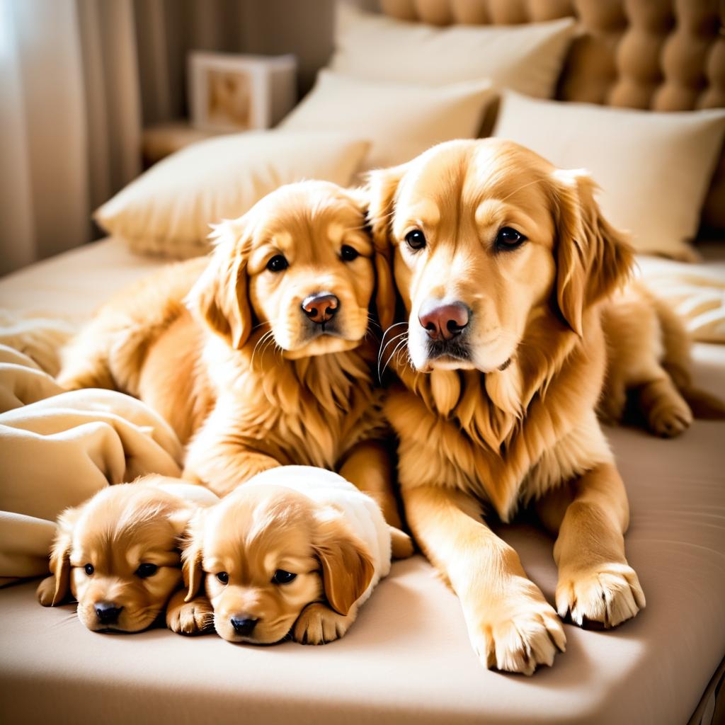 Cozy Golden Retriever Family Portrait