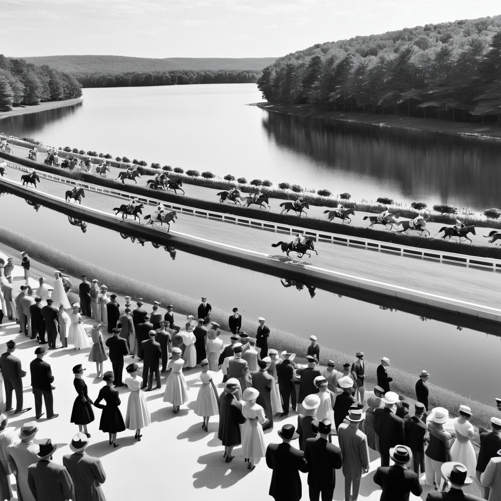 Vintage 1950s Equestrian Horse Race Scene