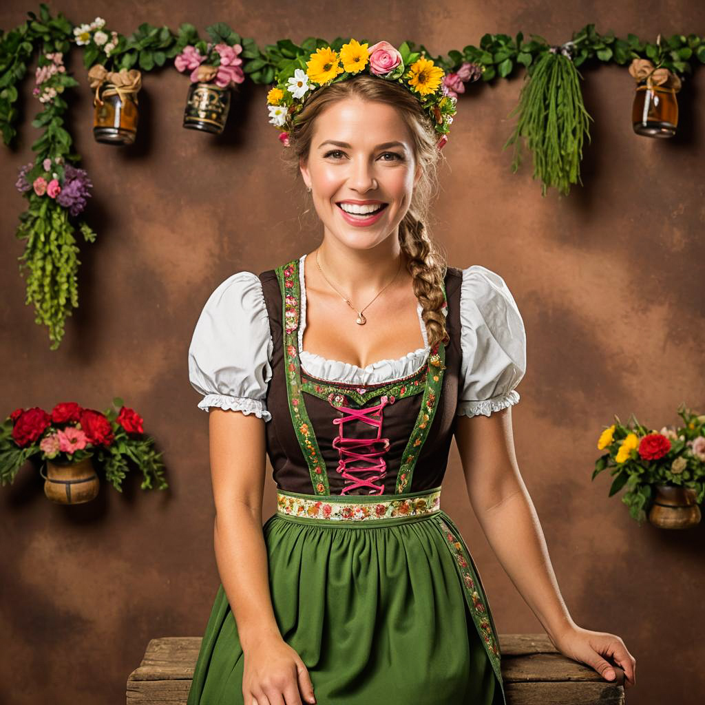 Joyful Bavarian Girl in Traditional Costume