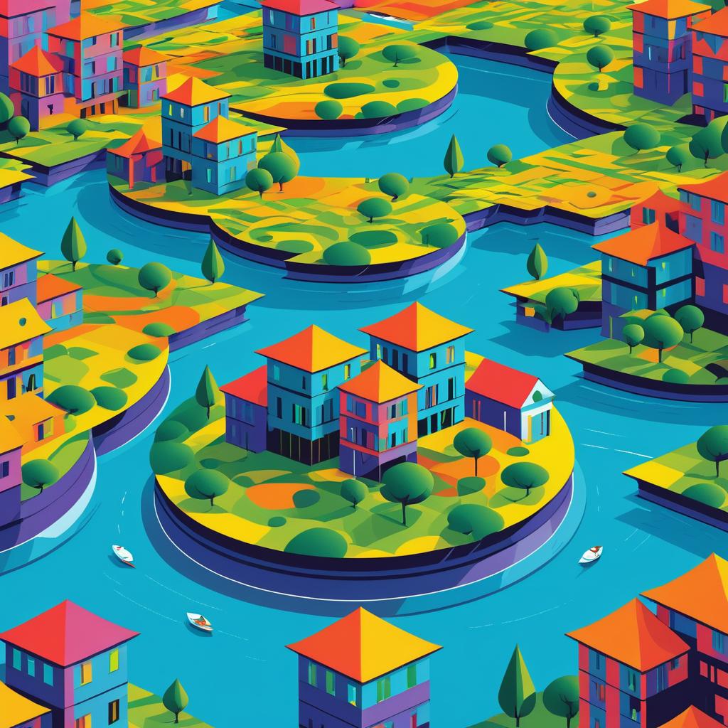 Vibrant Floating Islands in Escher Style