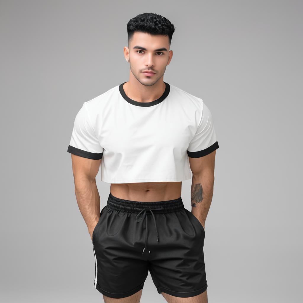 Stylish Man in Black and White Crop Top