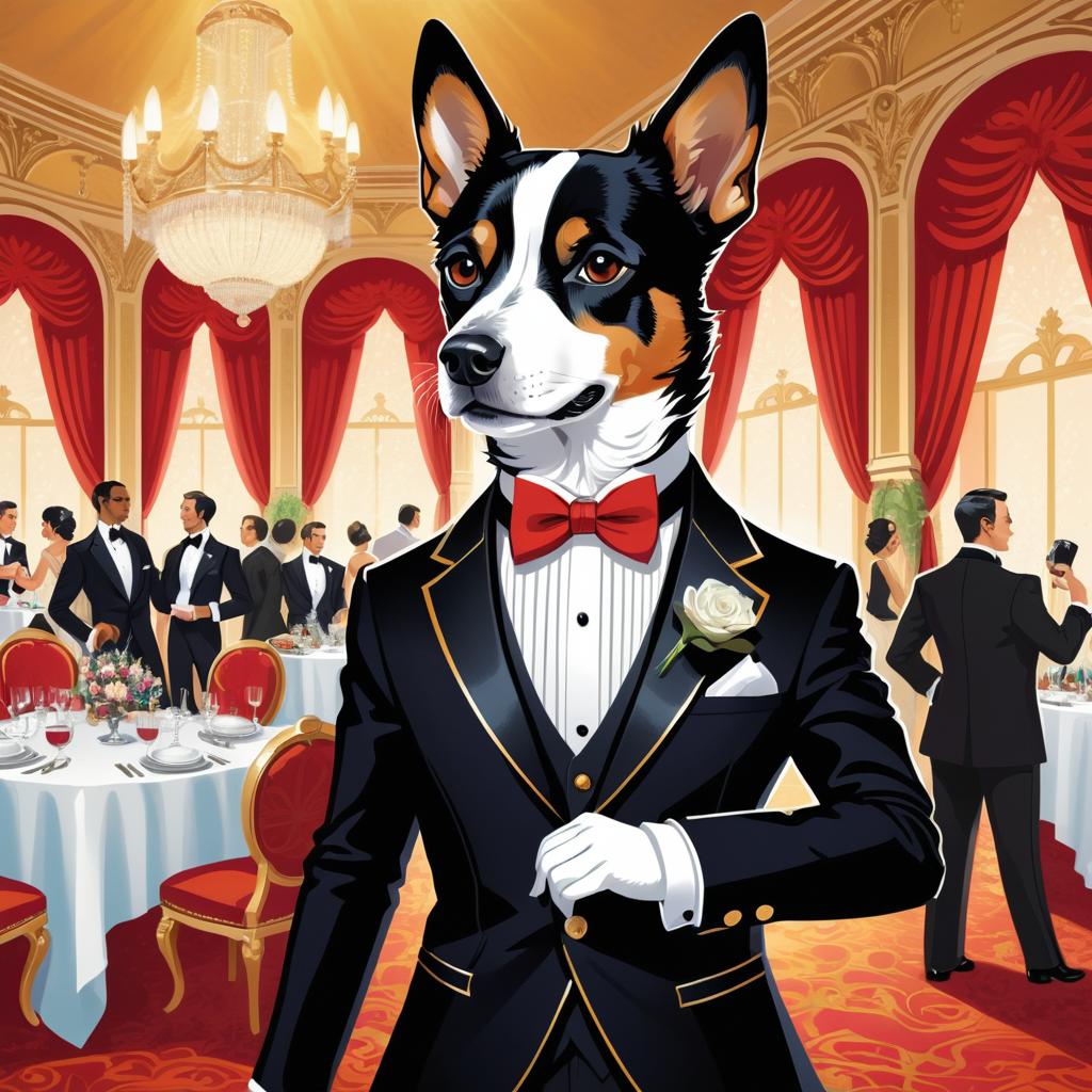 Vibrant Anthropomorphic Dog in Tuxedo