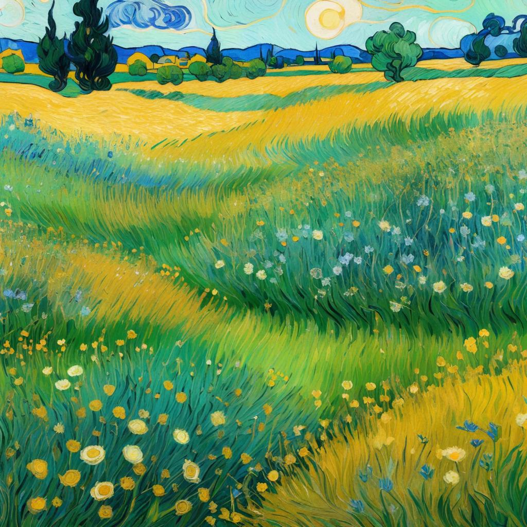 Enchanting Meadow Illustration Inspired by Van Gogh