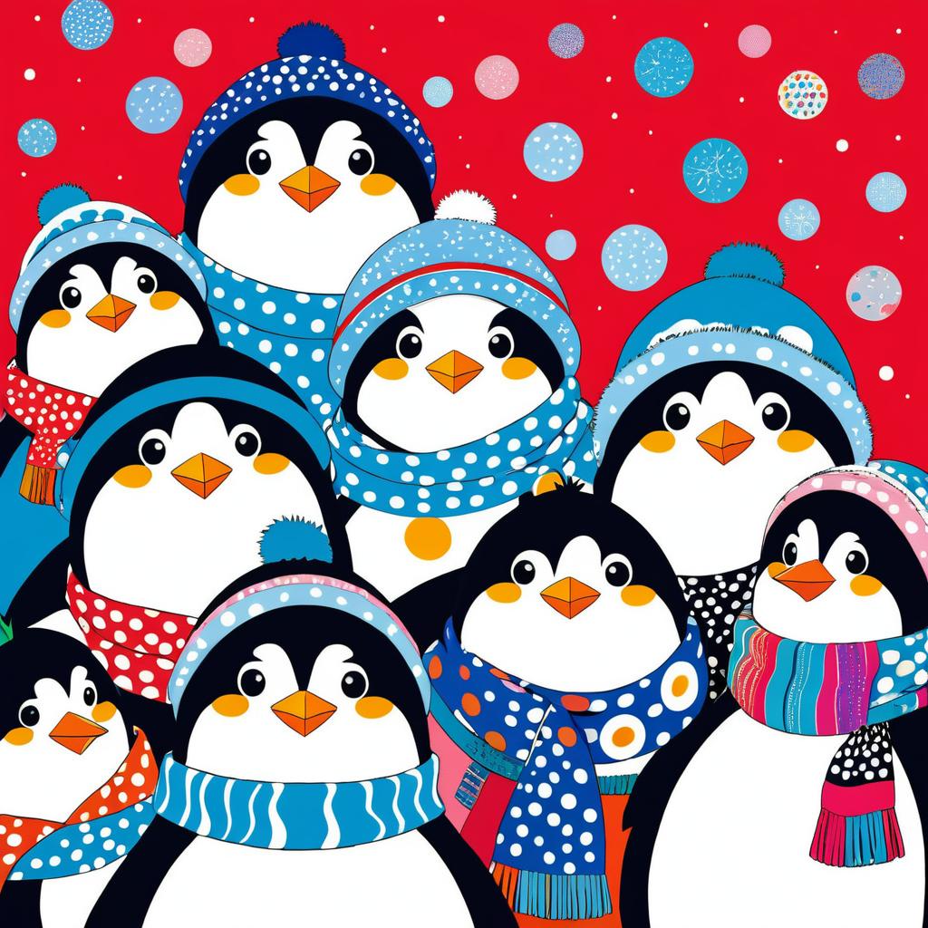 Anime Poster of Fluffy Penguins in Scarves