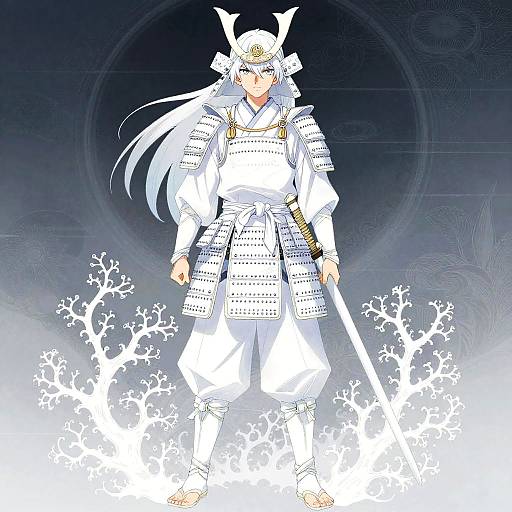 Anime Coral Strategist in Samurai Armor