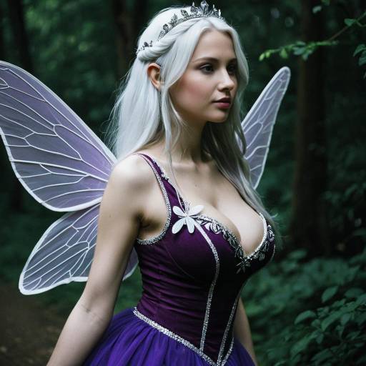 Fairy Woman in Purple Dress with Wings