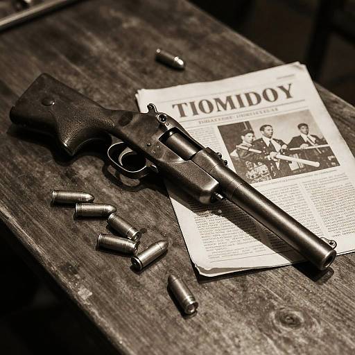 Vintage Tommy Gun with Bullets and Newspaper