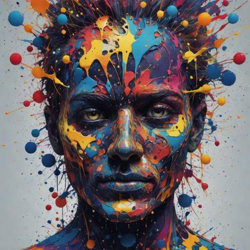 Surreal Colorful Face with Paint Splatters
