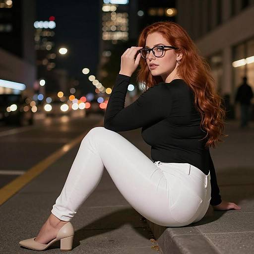 Curvy Redhead on Urban Nightsidewalk