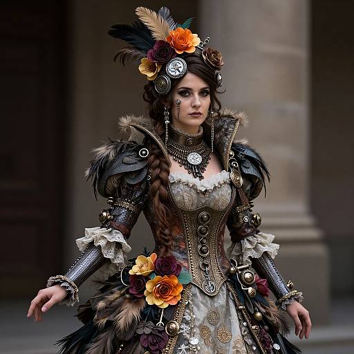 Intricate Steampunk Woman with Feathers