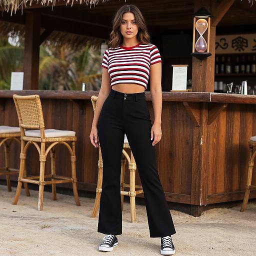 Stylish Hourglass Woman at Beach Bar
