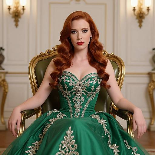 Elegant Redhead in Emerald Gown
