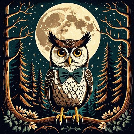 Humorous Owl with Bow Tie at Night