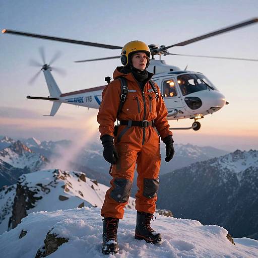 Alpine Rescue Pilot in Snow Twilight