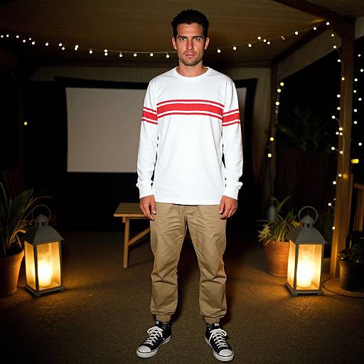 Man in Cozy Outdoor Screening Area