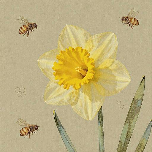 Vintage Buttercup Daffodil Botanical Art
