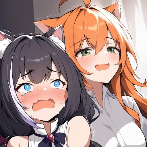 Cute Cat Girls with Colorful Hair