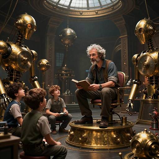 Sky-Forge Inventor Teaching Clockwork Apprentices