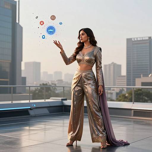 Futuristic Indian Actress on Rooftop