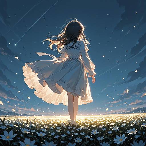 Somber Film: Girl in Flower Field