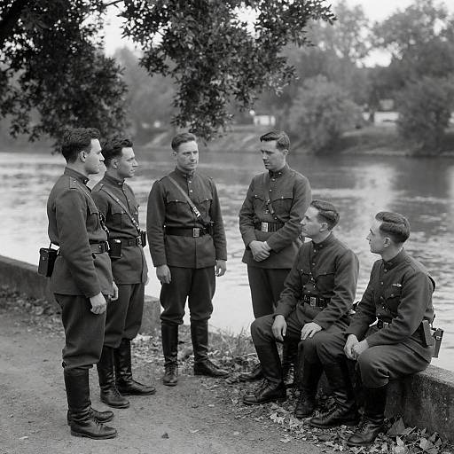 Riverside Group of Early 20th-Century Soldiers