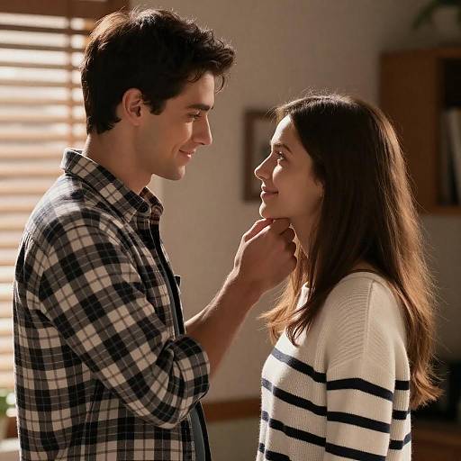 Warm Indoor Romantic Couple Portrait Photo