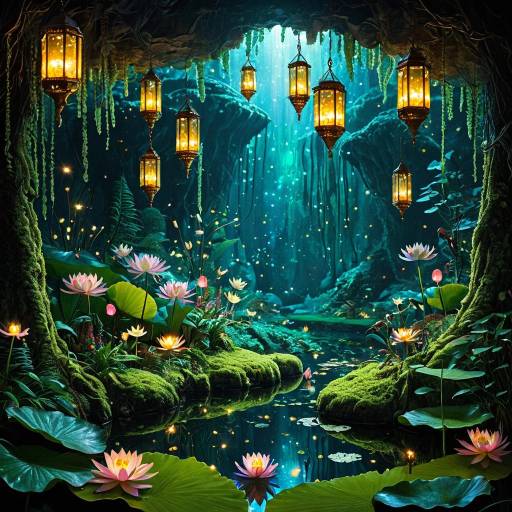Enchanted Crystal Cave with Bioluminescent Lanterns Enchanted Crystal Cave with Bioluminescent Lanterns