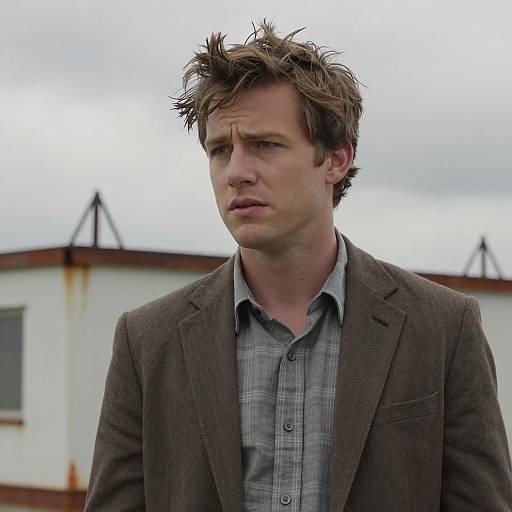 Man with Tousled Hair in Brown Blazer