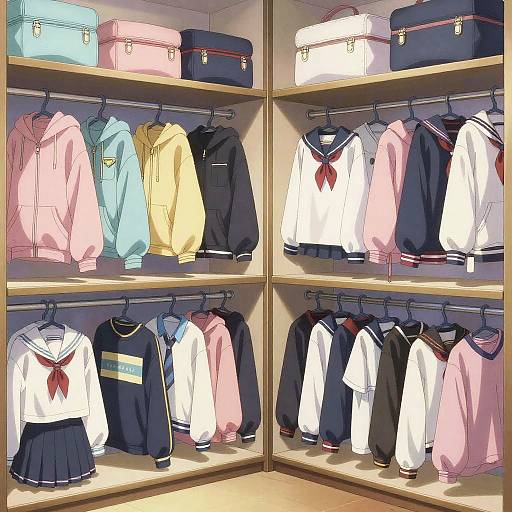 Anime Style Organized Closet with Trendy Outfits