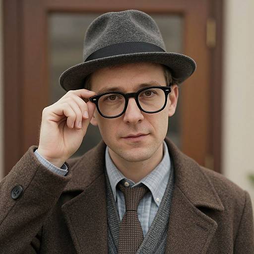 Vintage Retro Man with Hat and Glasses