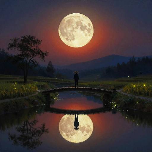 Moonlit Fisherman Over Rice Terraces