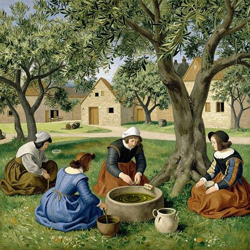 Renaissance Olive Oil Making Scene
