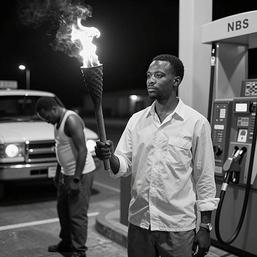 Nighttime Scene with Torch and Truck