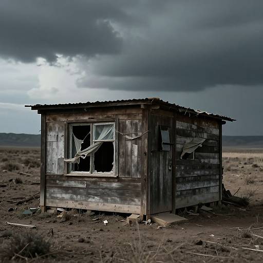 Dilapidated Shack in Harsh Landscape