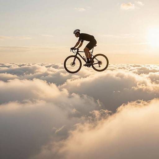 Cyclist Soaring Through Golden Clouds